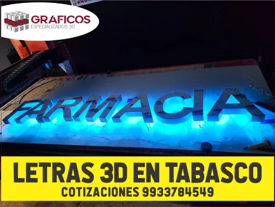 Letras 3d en Tabasco de Aluminio con luz led
